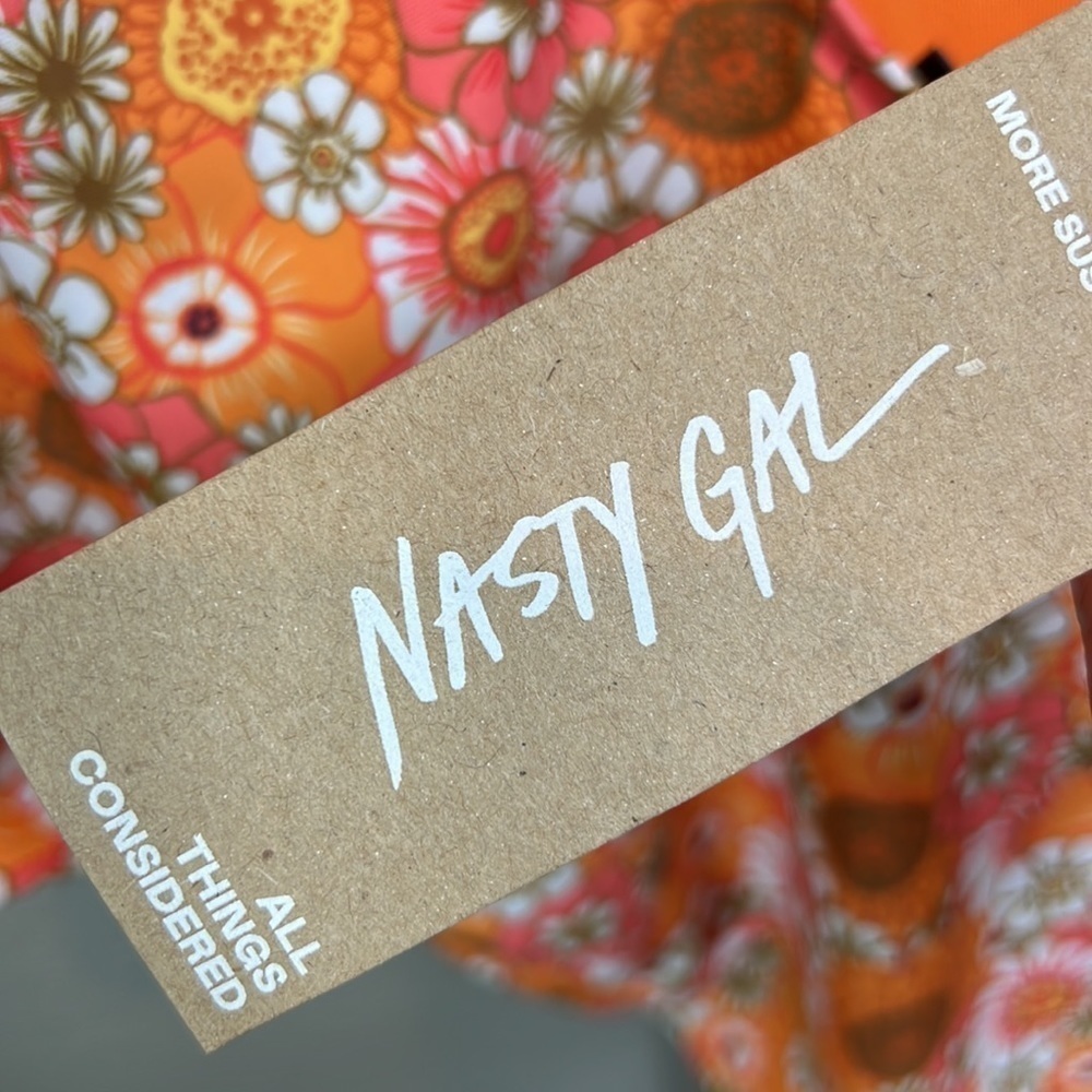 NWT Nasty Gal Floral One Piece Swimsuit 24 Orange Floral Daisy High Cut Plus Sz - Picture 8 of 11